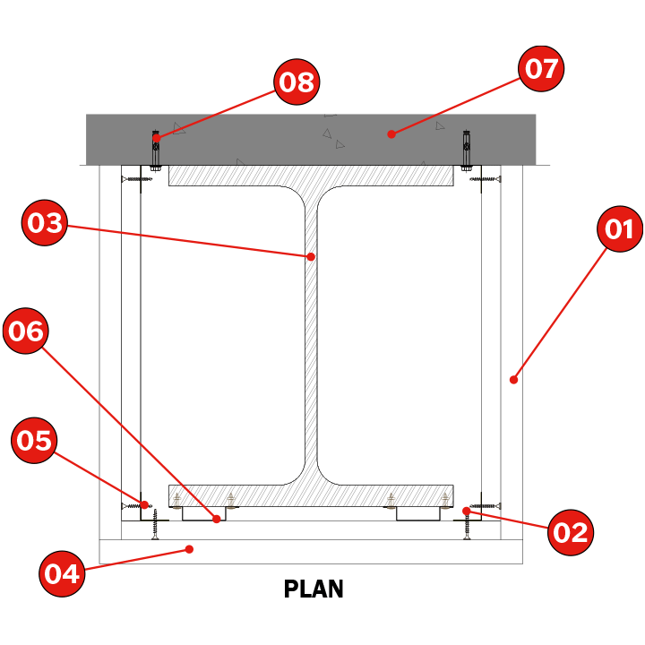 Tecbor_Structure-Metallique_Systeme-de-Guide-Longitudinal-le-long-du-Profile_Poutres-Detail-01 Catalogue Panneaux Tecbor